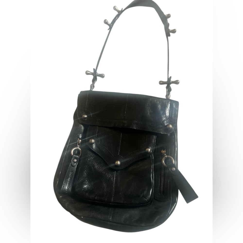 Costume National y2k moto Black Leather Shoulder Bag